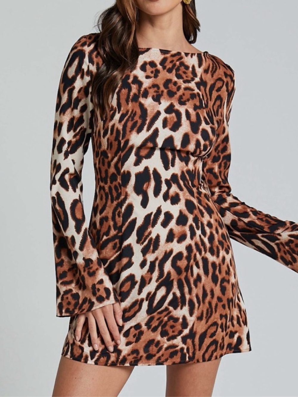Lioness Harmony Leopard Print Long-Sleeve Mini Dress - Brown